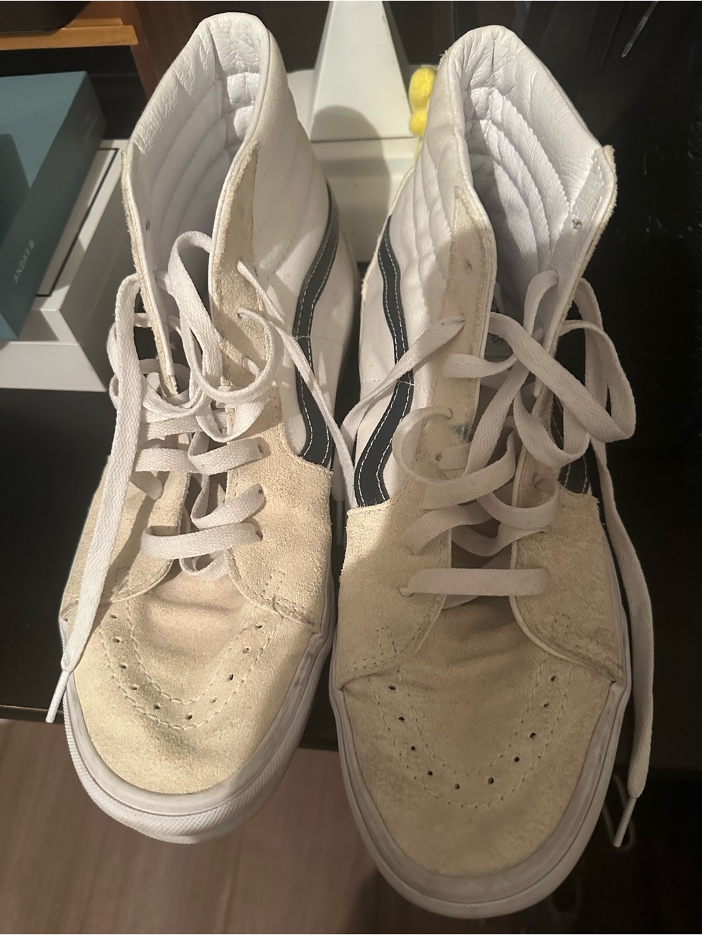 Vans High-Top Canvas & Suede Sneakers in White and Black